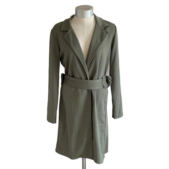BOOHOO Olive Green Isobel O-Ring Belted Knit Duster Cardigan/Jacket NWT 6P - Picture 4 of 11